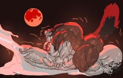 2025 5_fingers all_fours anthro ass balls beard biceps big_balls big_butt big_muscles big_pecs big_penis black_background black_beard black_facial_hair black_nose blush blush_lines bodily_fluids body_hair brutification butt_hair canid canine canis chest_hair claws closed_eyes countershade_torso countershading cum cum_on_ground cumshot deltoids digital_media_(artwork) drooling ears_back echo_(game) echo_(series) echo_project ejaculation excessive_cum excessive_genital_fluids facial_hair facial_markings fingers fluffy fluffy_tail foaming_at_mouth fur genital_fluids genitals glans gloves_(marking) glutes hairy_balls hand_on_penis head_markings hi_res huge_balls huge_butt huge_cock huge_muscles humanoid_genitalia humanoid_penis hyper hyper_balls hyper_genitalia hyper_muscles hyper_penis latissimus_dorsi leg_markings leo_alvarez light lighting line_art long_penis male mammal markings masturbation moon motion_lines muscular muscular_anthro muscular_legs muscular_male musk musk_cloud muzzle_(marking) narrowed_eyes night on_top_of_penis orgasm_face oryzaviridi outside pecs penis penis_on_pecs pink_glans pivoted_ears quads red_body red_fur red_lighting red_moon red_wolf saliva shaded shaded_line_art side_view simple_background simple_shading socks_(marking) solo tail thick_neck thick_penis thick_thighs toe_claws vein veiny_penis white_balls white_body white_fur wolf