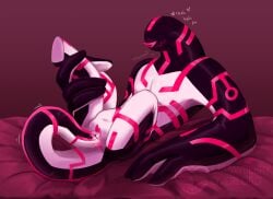 1_eye 4_fingers alien ben_10 big_hands black_body blush blush_lines breath cartoon_network circuit_markings clitoris countershading english_text fan_character featureless_feet feet female fingers flat_chested galvanic_mechamorph genitals long_arms markings masturbation narrowed_eyes not_furry panting penetration pink_markings simple_background solo spark_(strawberryoverlord) strawberryoverlord tail tail_fetish tail_masturbation tail_play tapering_tail text vaginal_penetration vulva watermark white_body white_countershading