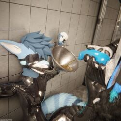 1:1 3d_(artwork) 4k absurd_res animal_genitalia animal_penis anthro anthro_on_anthro arms_tied ball_gag balls bathroom bathroom_tiles biped black_body black_boots black_clothing black_footwear black_fur black_shoes blender_(artwork) blender_cycles blindfold blue_body blue_fur blue_penis bodily_fluids bondage bondage boots bound canid canine canine_genitalia canine_penis canis claws clothed clothing conicaw cuff_(restraint) cuffs_(clothing) depth_of_field digital_media_(artwork) dominant dragonplayer dragonplayer_(character) drinking drinking_urine duo erection foot_on_thigh footwear forced forced_drinking fox funnel funnel_gag funnel_in_mouth fur gag gagged genital_fluids genitals grey_body grey_fur hair hand_on_penis hi_res humiliation inside jacket jex jexouium knot latex latex_clothing latex_skinsuit leather leather_clothing leather_jacket leather_legwear leather_stockings leather_thigh_highs leather_topwear legs_tied legwear living_toilet looking_down looking_down_at_partner male male/male mammal metal_claws metal_cuffs multicolored_body open_mouth peeing penis reflection restraints rexouium sensory_deprivation shoes sitting sitting_on_ground skinsuit slim slim_anthro slim_male slim_sub smile standing stockings stocks submissive submissive_male tail thigh_highs tight_clothing toilet_slave topwear urinal urine urine_in_mouth urine_pool urine_stream watersports white_body white_fur