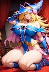 1girls ai_generated big_breasts blonde_hair blue_eyes breasts cleavage curvaceous curvaceous_female dark_magician_girl duel_monster female female_only huge_breasts large_breasts light-skinned_female light_skin long_hair magical_girl magician_hat massive_breasts minmin solo solo_female thick_thighs voluptuous voluptuous_female wide_hips yu-gi-oh!