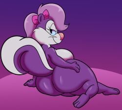 anthro ass big_ass bow dat_ass fifi_la_fume furry purple_background purple_fur skunk someth1ngoranother tail tiny_toon_adventures warner_brothers