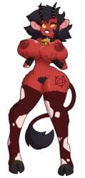 alternate_breast_size bimbofication breast_hold cow_girl cowification demon_girl dull_eyes female female_only helluva_boss horns hypnosis millie_(helluva_boss) mind_control naked pubic_hair red_body tail transformation wrenzephyr2