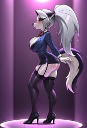 ai_generated ass breasts female furry gondor952 hellhound helluva_boss high_heels loona_(helluva_boss) ponytail school_uniform skirt thick_thighs thighhighs thighs