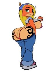 absurd_res activision anthro bandicoot blonde_hair clothed clothing clothing_lift coco_bandicoot coco_bandicoot_(crash_of_the_titans) crabtopus crash_(series) crash_of_the_titans female fur furry hair hi_res mammal marsupial solo tattoo thong tribal tribal_tattoo underwear