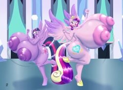 2019 absurd_res alicorn alicorn anthro areola badgerben big_breasts blues64 breasts cutie_mark digital_media_(artwork) duo equid equine female friendship_is_magic hair hasbro hi_res horn huge_breasts hyper hyper_breasts mammal multicolored_hair my_little_pony mythological_creature mythological_equine mythology nipples nude princess_cadance_(mlp) twilight_sparkle_(mlp) wings