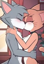 ai_generated catgirl cheating cheating_wife closed_eyes completely_nude delia_(ajmarekart) hi_res kissing male/female murphy_and_mitzi romantic_couple tagme werewolf