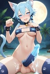 1futa ai_generated animal_ear_fluff animal_ears armpits balls beach big_penis bikini_top bikini_top_only blue_hair blue_thighhighs blush bottomless bottomless_futanari breasts cat_ears cat_pose cat_tail catgirl cock_sleeve cock_sock confident cowboy_shot cum cum_drip cum_dripping_from_penis cum_on_balls cum_on_penis cum_on_thighs dark_cultist dickgirl erect_penis erection eyepatch_bikini futa_only futa_sans_pussy futanari kemonomimi long_penis looking_at_viewer medium_breasts moon moonlight mostly_nude navel neck_bell night night_sky nipples open_mouth outdoors palm_tree palm_trees paw_print penis self_upload short_hair sidelocks sinon sitting smile solo solo_futa spread_legs sword_art_online tail thick_penis thighhighs water wink