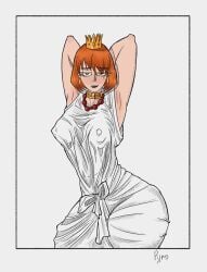 1girls female image_set looking_at_viewer nipples nipples_visible_through_clothing orange_hair pyromancer short_hair