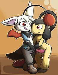 ambiguous_gender anthro clothed clothing duo erection felino final_fantasy hand_in_pants hi_res licking licking_lips male male/ambiguous male_only mammal mawile moogle naughty_face nintendo nipples nude one_eye_closed open_mouth open_shirt penis pokemon pokemon_(species) scalie signature square_enix standing tapering_penis tongue tongue_out video_games whiskers