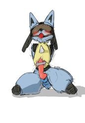 animal_genitalia animal_penis anthro ball_gag balls big_ears blush bodily_fluids canid canine canine_genitalia canine_penis covered_eyes cum cum_drip cum_on_penis dripping dwelne egg_vibrator erection fur gag game_freak generation_4_pokemon genital_fluids genitals hi_res lucario male mammal nintendo penis pokemon pokemon_(species) saliva saliva_drip sex_toy solo tape thick_thighs tongue tongue_out vibrator