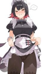 ellen_joe frustrated hesitant looking_at_viewer maid maid_uniform panties pantyhose shark shark_girl shark_humanoid sharp_teeth skirt_lift skirt_up unknown_artist victoria_housekeeping zenless_zone_zero