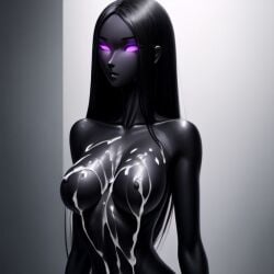 ai_generated cum cum_on_breasts enderman enderwoman glowing_eyes minecraft tagme