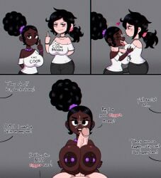 1futa 1girls afro_puff aggressive ashley_graves bulge chocolate_and_vanilla choking comic coon cute cute_aggression dark-skinned_female dark_skin edgy futa_on_female futanari goth_girl huge_breasts huge_cock interracial light-skinned_futanari light_skin looking_at_viewer middle_finger nipple_piercing nipples paizuri ponytail raceplay racist racist_duo racist_futa save_me_white_girl ship slur spit_on_face text the_coffin_of_andy_and_leyley the_n_word tongue tongue_out yuri zee_zee_(zunnibunni) zunnibunni