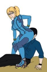 1boy 1girls ass_sniffing ass_worship metroid samus_aran zero_suit_samus