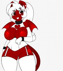 2017 anthro areola armwear breasts chilly_pepper clothing collar corset cutie_mark dragon elbow_gloves equine fan_character female gloves hair heart hi_res hybrid kloudmutt legwear lingerie lipstick makeup mammal my_little_pony nipples pussy solo stockings white_hair wings