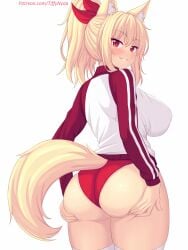 1girl 1girls animal_ears ass ass_grab big_ass big_breasts blonde_hair blonde_hair_female bloomers blush buruma butt cat_ears cat_tail catgirl cheeks female female_only grabbing_ass looking_at_viewer looking_back panties patreon patreon_username ponytail simple_background smile smiling smiling_at_viewer solo solo_female thick_ass thick_thighs thighhighs thighs tiffy tiffynyaa twitter white_background