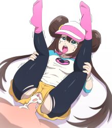 ahe_gao artist_request blue breasts brown brown_hair buns clothing cum cum_in_pussy cum_inside dick game_freak hair hat legs male nintendo open_mouth penetration pink pokemon pokemon_bw2 ripped_clothing rosa_(pokemon) shirt skirt vaginal_penetration white_background yellow