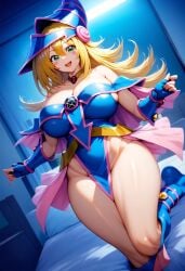 1girls ai_generated big_breasts blonde_hair blue_eyes breasts cleavage collarbone curvaceous curvaceous_female dark_magician_girl duel_monster female female_only huge_breasts large_breasts light-skinned_female light_skin magical_girl magician_hat minmin short_hair solo solo_female thick_thighs voluptuous voluptuous_female wide_hips yu-gi-oh!