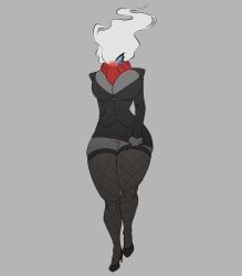 big_breasts darkrai fishnets generation_4_pokemon haetae_studio humanoid micro_skirt mini_skirt no_humans not_furry office_lady pokemon pokemon_(species) thick_thighs thong