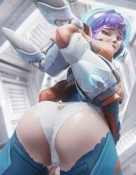 1girls 3d ass ass_focus bear_panties blizzard_entertainment female female_focus female_only hexencraft juno_(overwatch) large_ass light-skinned_female looking_at_viewer overwatch overwatch_2 panties presenting presenting_ass presenting_panties red_eyes tagme