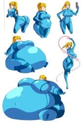 1girl 1girls annoyed annoyed_expression ass ass_focus axel-rosered blonde_hair blue_eyes body_inflation bodysuit breasts expansion female female_focus female_only large_ass large_breasts metroid mole_under_mouth nintendo obese ponytail samus_aran smile tagme thighs unable_to_move weapon weight_gain zero_suit zero_suit_samus