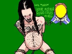 andromorph balloon belly_inflation black_eyes black_teeth cervical_insertion crying cuntboy dreadlocks forced hairy hose_in_pussy inflation intersex jdevil jonathan_davis long_hair object_insertion on_floor outraged restrained sitting tied_up vaginal_insertion