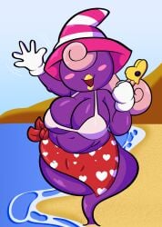 beach big_breasts bikini mario_(series) nintendo paper_mario paper_mario:_the_thousand-year_door popsicle someth1ngoranother thick_thighs vivian_(paper_mario) waving witch_hat