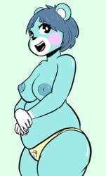 animal_crossing bear blue_fur bluebear_(animal_crossing) breasts chubby donutsecret nintendo panties puffy_nipples tagme