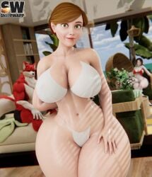 3d anthro big_ass big_butt bikini bikini_bottom bikini_top blender breasts brown_hair closed_mouth danny_sterling_(spitfire420007) daytime female five_nights_at_freddy's five_nights_at_freddy's:_security_breach furry green_eyes huge_ass huge_breasts huge_thighs indoors male snippwapp thick thick_ass thick_hips thick_thighs tiny_waist vanessa_(fnaf) wide_hips