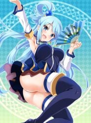 1girls aqua_(konosuba) armpit armwear ass ass_focus bare_ass big_breasts blue_eyes blue_hair blush breasts busty cle_masahiro color curvaceous curvy curvy_female curvy_figure cute eye_contact fan fans female female_focus female_only hi_res high_resolution highres holding_fan holding_object kono_subarashii_sekai_ni_shukufuku_wo! large_breasts light-skinned_female light_skin long_hair looking_at_viewer no_panties no_underwear open_mouth pov_eye_contact shaved_armpit shaved_armpits simple_background skirt smile smiling solo solo_female solo_focus tagme thighhighs voluptuous voluptuous_female