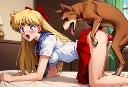 1female 1girls 1male ai_generated animal_genitalia bishoujo_senshi_sailor_moon blackmail blush bow canine canine_penis clothed_sex clothing cum dog_penis doggy_style dripping_pussy excited female forced forced_exposure fucked_by_dog girl gloves hairy_pussy knot long_hair magical_girl male minako_aino on_camera open_vagina painful sailor_collar sailor_venus school_uniform schoolgirl schoolgirl_uniform skirt skirt_lift small_breasts surprise surprised_expression uncensored zoophilia