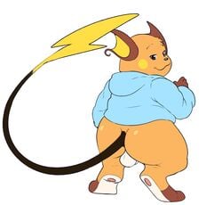 1boy anthro ass backsack balls bottomless clothed clothing digitigrade ero_(character) eroborus flat_colors hoodie looking_back male male_only mammal nintendo pokemon pokemon_(species) raichu rear_view rodent seductive simple_background smile solo standing teapot_(body_type) thick_thighs video_games white_background