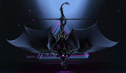 2017 anthro breasts claws detailed_background dragon female glowing goo hanging_breasts looking_at_viewer membranous_wings neon nipples non-mammal_breasts nude purple_eyes pussy raak rakisha rubber scalie shiny smile solo under_boob upside-down wide_hips wings wyvern