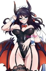 artist_name artist_signature ass_visible_through_thighs black_hair duel_monster female glasses horns house_dragonmaid large_breasts lingerie sushiwo_kueyo tagme thighs tight_clothing wings yu-gi-oh!