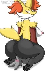 anthro big_butt delphox female fox furry male male/female pokemon pokemon_(species) red_eyes sitting_on_face sitting_on_person thewholof554