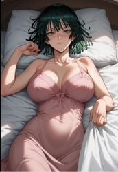 1girls ai_generated bed blanket female female_focus female_only fubuki_(one-punch_man) one-punch_man solo solo_focus