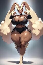 1girls ai_generated ass big_ass big_breasts breasts breasts brown_body brown_skin curvy_female curvy_figure cute furry gigantic_ass gigantic_breasts huge_breasts lopunny pokemon solo solo_female