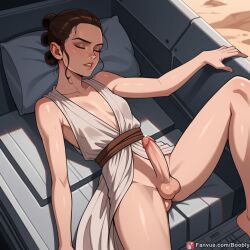 1futa ai_generated balls boobly bottomless breasts erection futa_sans_pussy futanari penis perineum rey sleeping small_breasts star_wars taint