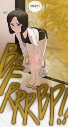 bent_over big_fart black_hair brown_hair fart fart_cloud fart_fetish farting female female_only gasbox grocery_bag loud_fart sandals stinky_fart trembling