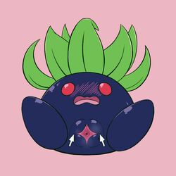 blush cursor empty_eyes female flora_fauna k--10 leaf_hair nintendo oddish pink_background plant pokemon pussy red_eyes simple_background solo spread_pussy spreading video_games waddling_head