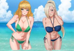 2irls amenoosa beach big_breasts bikini bikini_bottom bikini_top blonde_female blonde_hair blue_eyes blush blush_lines boruto:_naruto_next_generations breasts cameltoe curvy curvy_female curvy_figure earrings eyelashes eyeshadow female from_below green_eyes hair hair_ornament hair_over_one_eye heart_earrings heart_necklace ino_yamanaka jewelry leg_strap light-skinned_female light_blue_eyes light_skin looking_at_viewer loose_hair mature mature_female midriff milf naruto naruto_(series) navel oc ocean outdoors pale-skinned_female pale_skin partially_submerged pinup ponytail pussy sea seaside smirk swimsuit teasing thick_thighs thighs tied_hair toned toned_female undressing untied_bikini untying very_long_hair white_skin yellow_hair