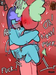 astro_(dandy's_world) blush caught closed_eyes cosmo_(dandy's_world) dandy's_world dandys_world dialogue heart holding_waist ibispaint looking_at_partner sprout_(dandy's_world) tongue x-ray