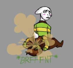 big_butt deltarune fart fart_cloud fart_fetish farting farting_in_face farting_on_another farting_on_face farts kris_(deltarune) thick_ass thick_thighs togore_(deltarune)