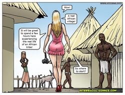 african_adventures blonde_hair dark-skinned_male dark_skin english_text female interracial-comics text