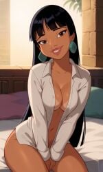 ai_generated ass bigmic145 breasts chel chel_(the_road_to_el_dorado) convenient_censoring convenient_censorship dark-skinned_female dark_skin dreamworks female jewelry midriff naked navel nude shirt solo solo_female tease teasing the_road_to_el_dorado