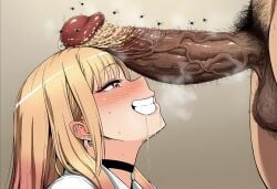 1boy 1girls ai_generated big_penis blonde_female blonde_hair drooling female flies_for_smell gyaru kitagawa_marin male penis renz3n smegma smile smirk sono_bisque_doll_wa_koi_wo_suru tagme veiny_penis