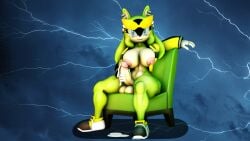 1futa 3d 3d_(artwork) animal_ears anthro balls big_balls big_breasts big_penis blue_eyes boots breasts chair clothing cum ear_piercing ejaculation erection fur furniture furry futa_only futanari glasses gloves green_chair green_fur green_hair grey_body hair idw_comics idw_publishing intersex jacket large_breasts large_penis lightning long_hair looking_at_viewer mobian mobian_(species) mobian_tenrec nipple_piercing nipples open_jacket penis pink_nipples sega senna_source sfm simple_background sitting sonic_(series) sonic_riders sonic_the_hedgehog_(series) source_filmmaker surge_the_tenrec tenrec tentacle yellow_jacket