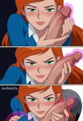 ai_generated ben_10 ben_10_alien_force ben_10_ultimate_alien breasts cartoon_network female gwen_tennyson gwen_tennyson_(alien_force) gwen_tennyson_(ultimate_alien) jeanbombila666 male oppai penis penis_on_face