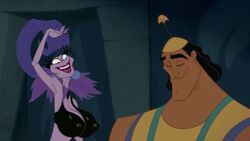 1boy 1girls bedaxe big_breasts bra breasts clothing disney disney_villains edit female kronk latino male peruvian_male screenshot screenshot_edit the_emperor's_new_groove yzma