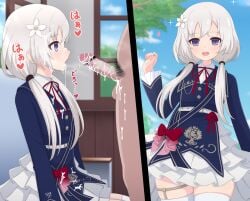1boy :d after_fellatio arm_at_side assault_lily bar_censor belt belt_buckle blue_eyes blue_jacket blue_sky blush bow buckle buttons censored clothed_female_nude_male clothed_sex cloud collared_shirt commentary_request couch cowboy_shot cum cum_in_mouth cum_on_body cum_on_clothes cum_on_hair cum_on_penis cum_on_self cum_on_tongue cum_string day erection facial falling_petals female flower frilled_skirt frilled_sleeves frills from_side grey_hair hair_flower hair_ornament hand_up haniwa_(kiminozorazio) heart heavy_breathing high_belt highres indoors jacket layered_skirt long_hair long_sleeves looking_at_another looking_at_viewer low_twintails male_pubic_hair miniskirt multiple_views neck_ribbon nude official_alternate_costume on_couch open_mouth outdoors penis petals pink_flower profile pubic_hair raised_eyebrows red_bow red_ribbon ribbon saliva saliva_on_penis shiozaki_suzume shirt sitting skirt sky smile solo_focus sparkle spoken_heart standing straight sweat teeth testicles thigh_strap thighhighs translation_request tree twintails upper_teeth_only white_belt white_flower white_shirt white_skirt white_thighhighs wide_sleeves zettai_ryouiki